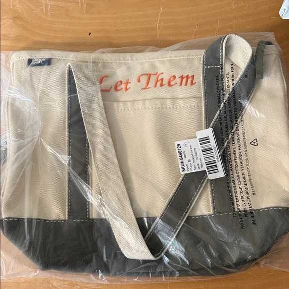 New lands end Canvas Tote Bag with green and Cream Design - Picture 1 of 8